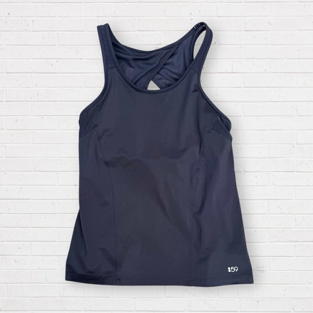 SPLITS59 Black Mesh Back Workout Tank Top Shelf Bra Women's Size L